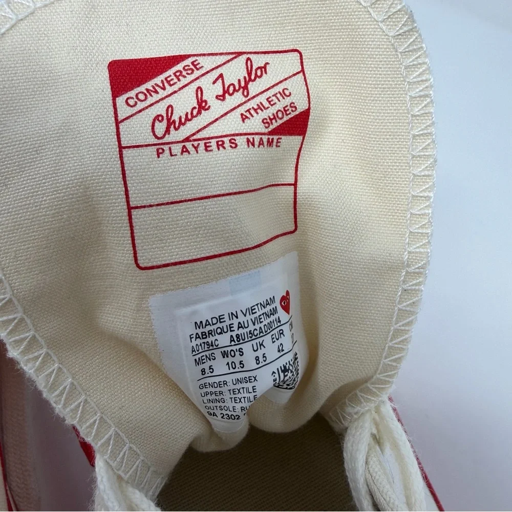 Converse Play Comme des Garçons Chuck 70 Hi Red Sole Men 8.5 / W 10.5 Unisex New